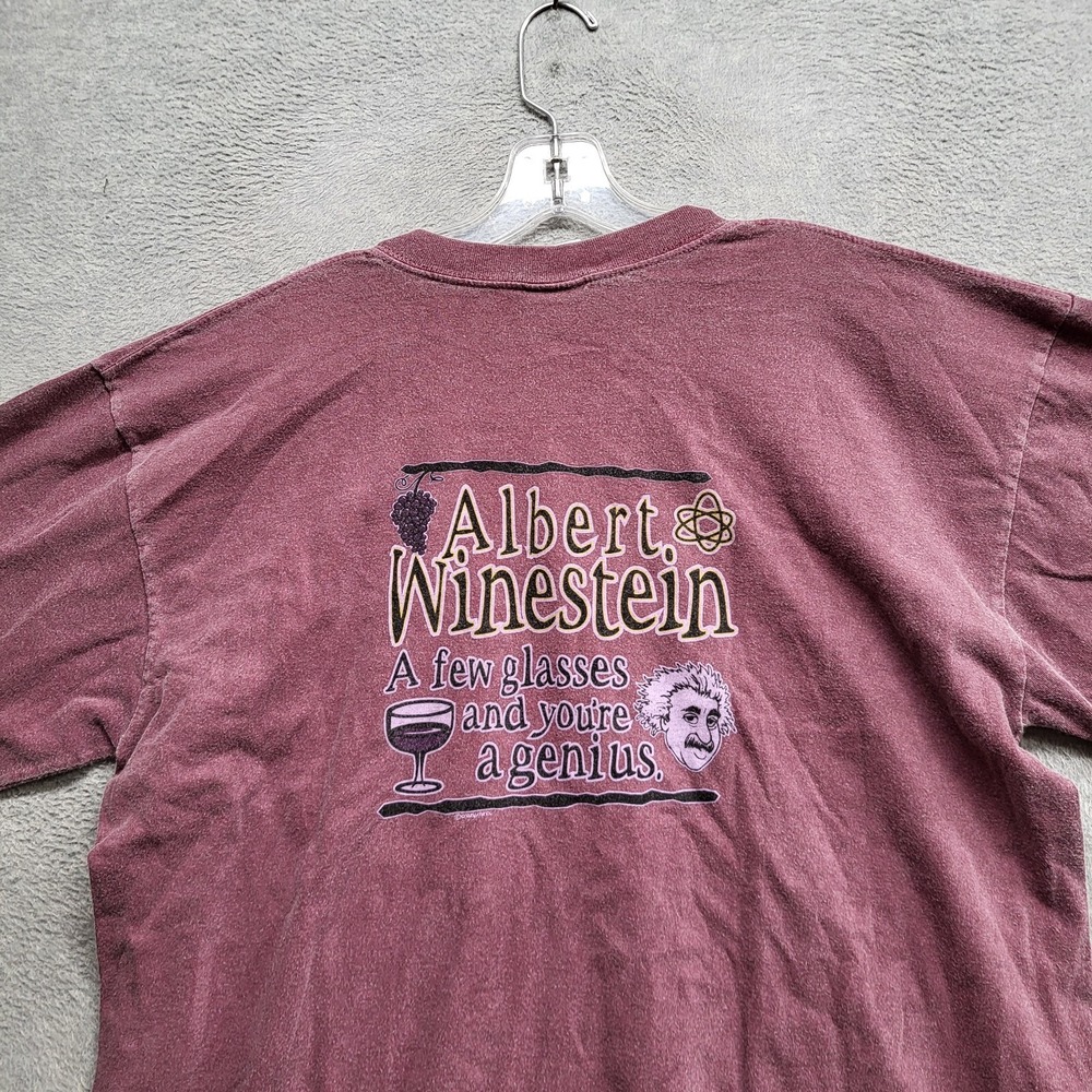 VINTAGE Crazy Shirts Men Shirt Large Red Y2K Albert Winestein Short Sleeve Tee